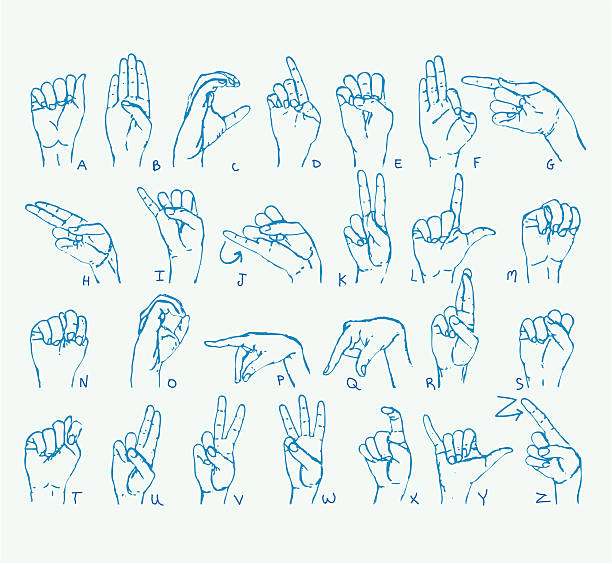 illustrazioni stock, clip art, cartoni animati e icone di tendenza di linguaggio dei segni americano alfabeto - letter m sign language american sign language deaf