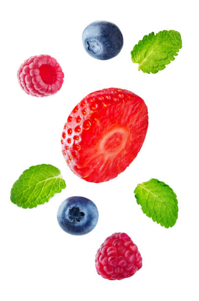 istock Fresh red Strawberry with leaves on a white background 1159255704