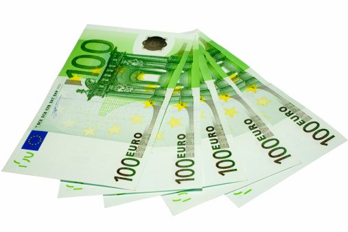 Isolated euro banknotes on a white background