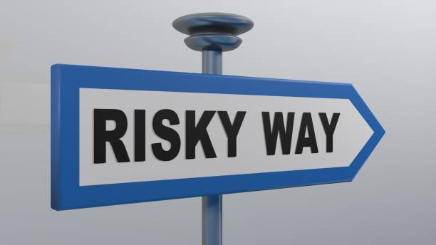 istock Risky Way blue arrow street sign - 3D rendering illustration 1159263342