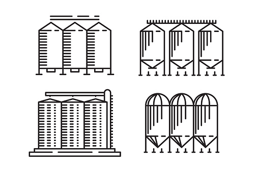 Silo icon line art. Silo outline design concept from Agriculture, Farming and Gardening collection. Simple granary line art element vector illustration isolated on white background.