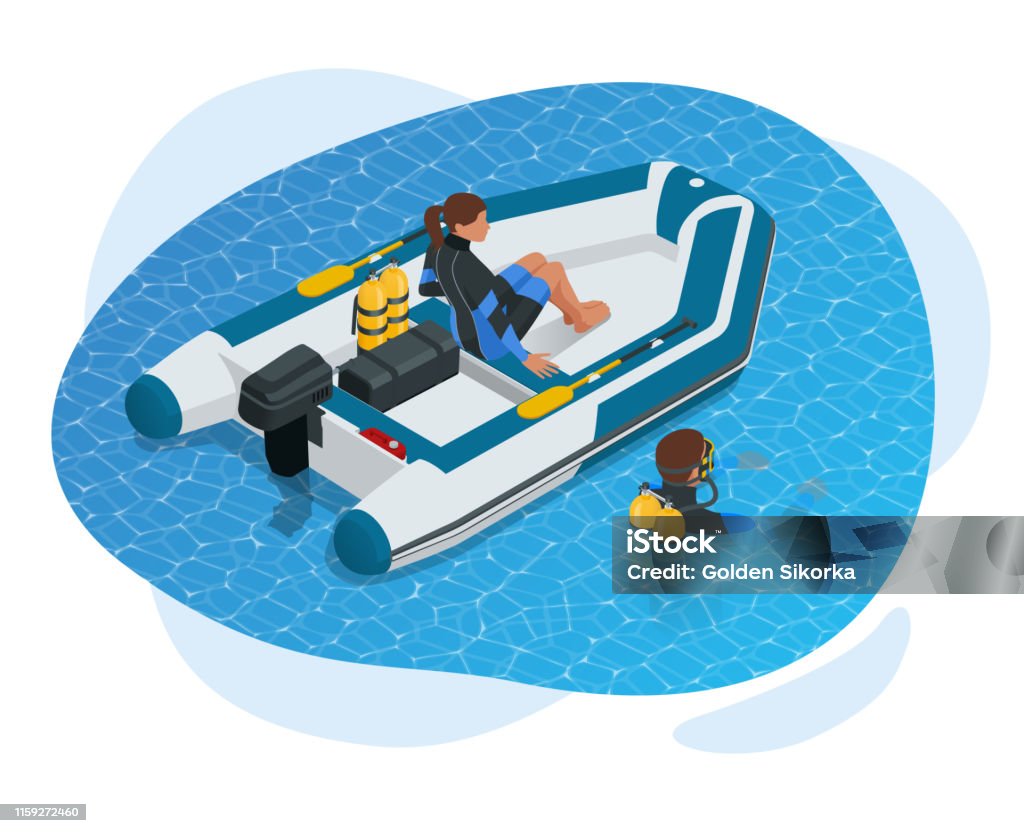 Isometric Inflatable Boat A Modern Inflatable Boat With Rigid Wooden  Floorboards A Transom And An Inflatable Keel Powered By An Electric Trolling  Motor Stock Illustration - Download Image Now - iStock