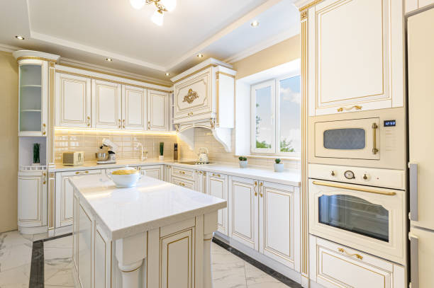 istock neoclassic style luxury kitchen interior with island 1159272524