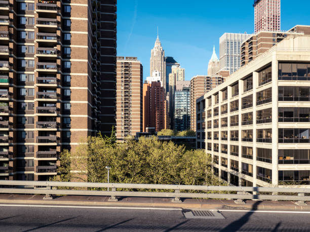 A view of the Manhattan Financial District from Brooklyn Bridge, NYC.