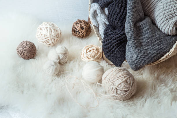 istock composition with knitted sweaters and a ball of thread 1159273758