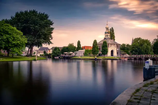 City Gate Zijlpoort in Leiden at the Singel tourist landmark in  the Netherlands