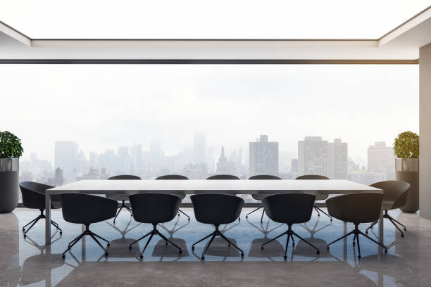 istock Bright concrete meeting room interior 1159274412