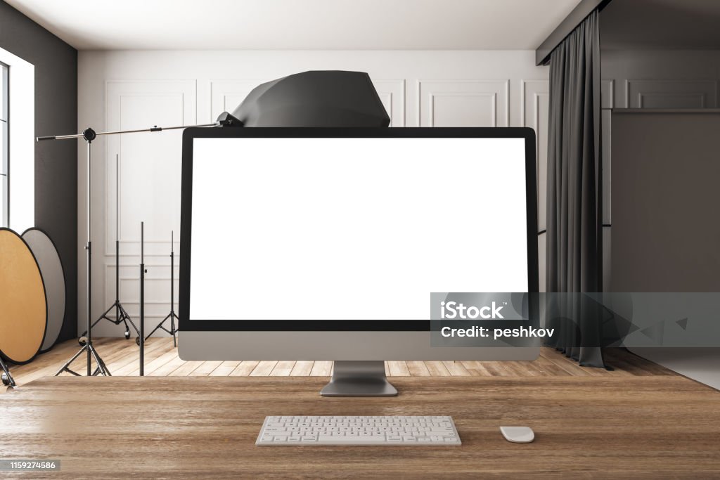 A Empty Computer R Screen Empty White Computer Screen Stock Photo - Download Image Now - Art ...