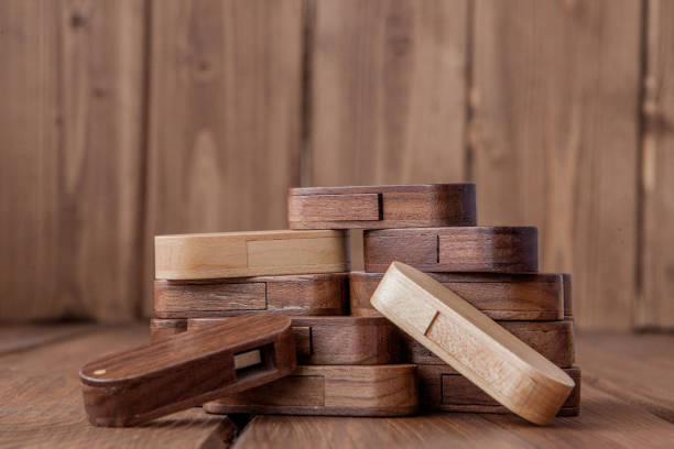 istock Many wooden usb flash drive on wooden background 1159275641