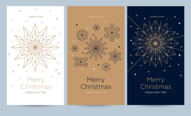 ilustraciones, imágenes clip art, dibujos animados e iconos de stock de un conjunto de tarjetas de felicitación con copos de nieve y decoración festiva. - vector geometric shape elegance luxury