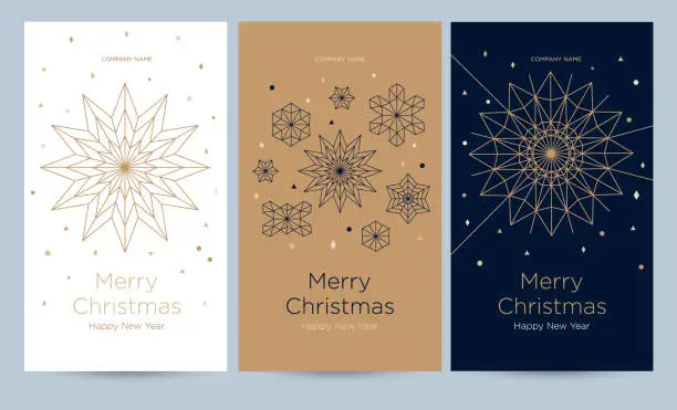 Vector illustration of A set of greeting card with snowflakes and festive decor.