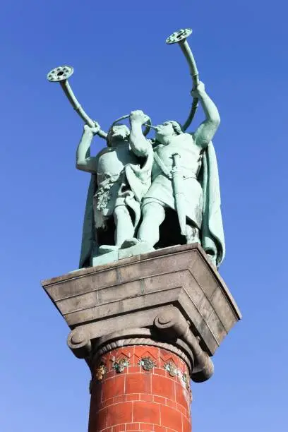 The lur blowers statue near the city hall in Copenhagen, Denmark