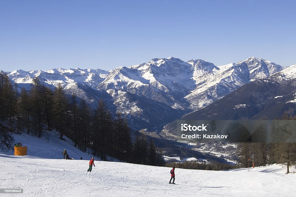Winter sports Skiing in the Alps. Vie from Sauze d'Oulx winter resort. Sauze d'Oulx Stock Photo