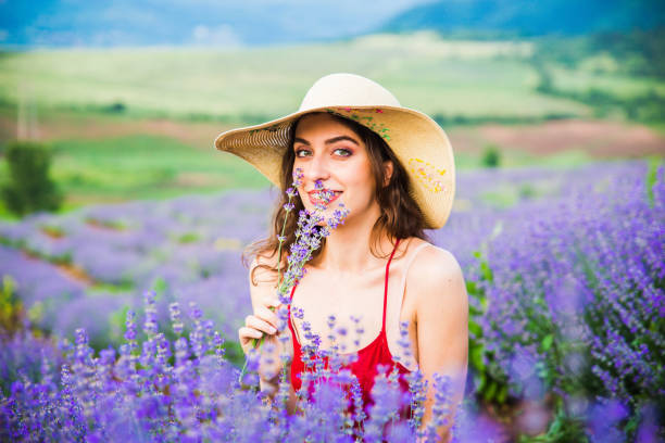 istock Beautiful portrait in lavender flowers 1159289978