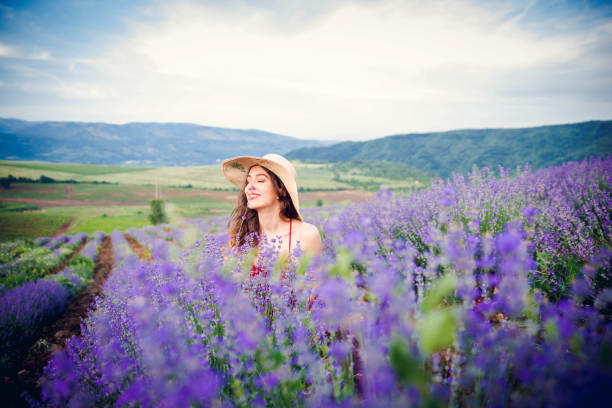 istock Beautiful portrait in lavender flowers 1159289989
