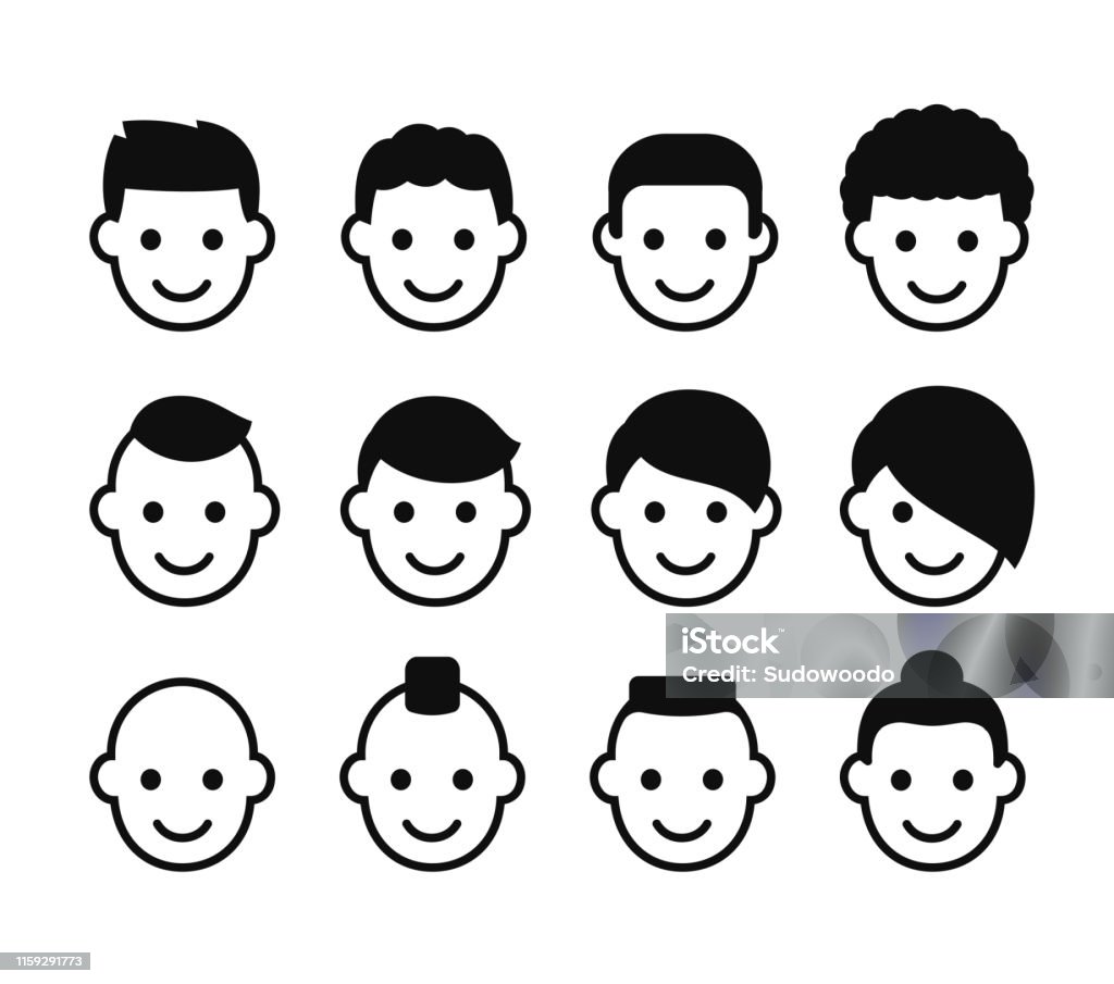 Male Hairstyles Icon Set Stock Illustration - Download Image Now - Icon,  Hair, Human Face - iStock