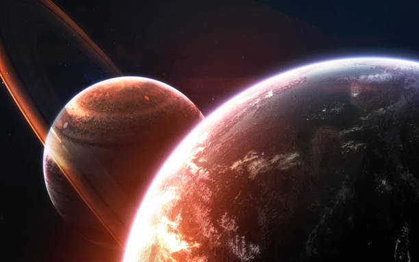 istock Deep space planets, awesome science fiction wallpaper, cosmic landscape. Elements of this image furnished by NASA 1159292086