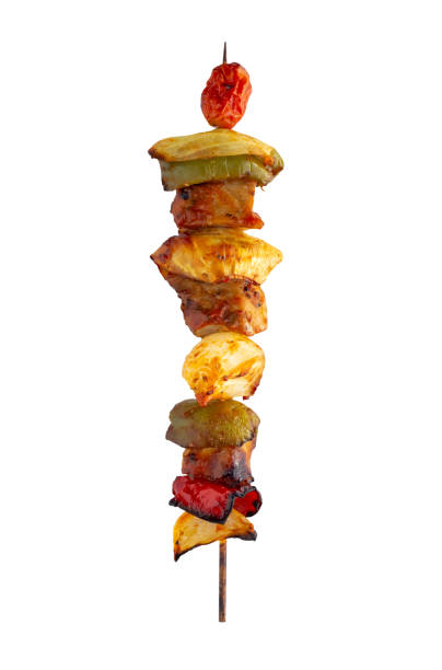 istock Grilled pork skewer and vegetables barbecue isolated on white background 1159292116