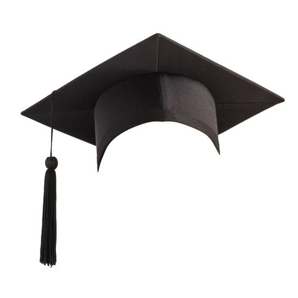istock Graduation hat, Academic cap or Mortarboard in black isolated on white background with clipping path for educational hat design mockup and school commencement hat mock-up template 1159292119