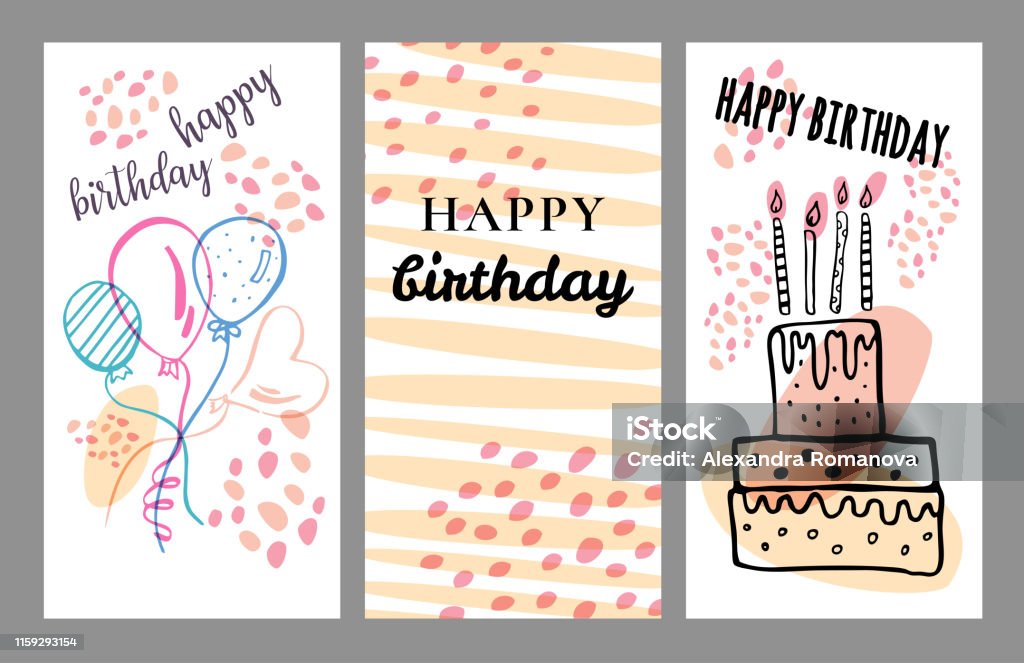 Rectangle Bday Card Set Of Color Birthday Card Rectangular Design Templates Hand Drawn ...