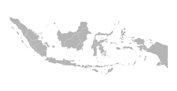 ilustrații de stoc cu ilustrare izolată vectorială a hărții administrative simplificate a indoneziei. frontierele provinciilor (regiunilor). siluete gri. contur alb - indonezia