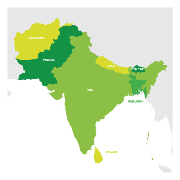 ilustrações, clipart, desenhos animados e ícones de região sul da ásia. mapa de países do sul da ásia. ilustração do vetor - india map sri lanka pakistan