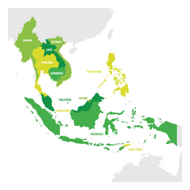 region südostasien. karte der länder in südostasien. vektor-illustration - laos stock-grafiken, -clipart, -cartoons und -symbole