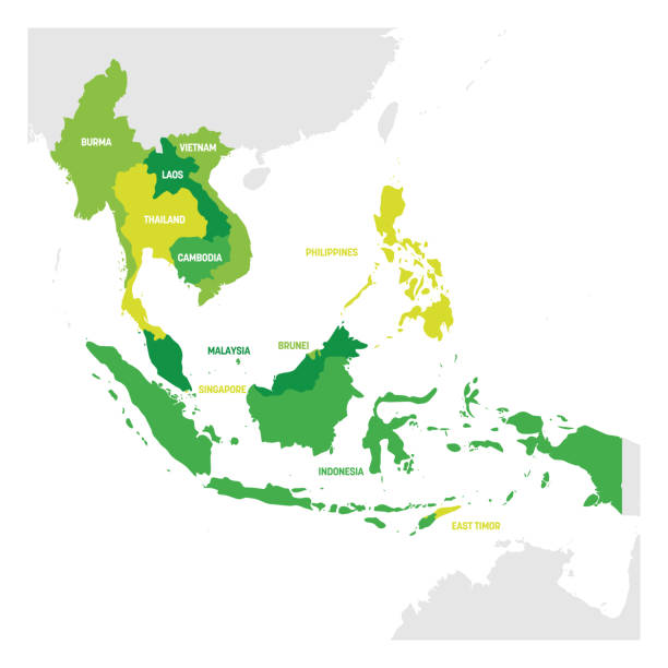 azji południowo-wschodniej. mapa krajów w azji południowo-wschodniej. ilustracja wektorowa - azja południowo stock illustrations