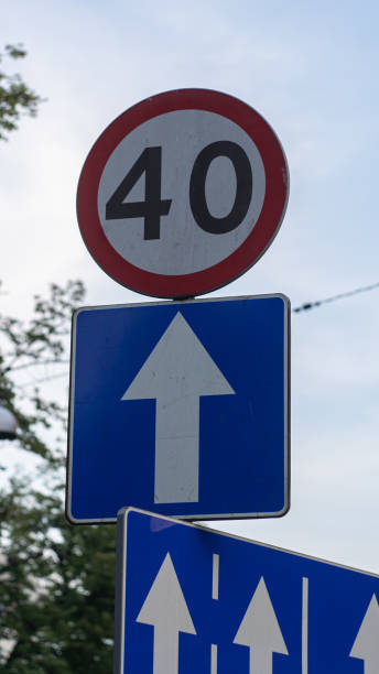 istock Road sign 40 km speed. One way sign. 1159293620