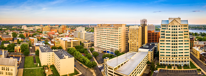 Aerial panorama of Trenton New Jersey skyline on late sunny afternoon