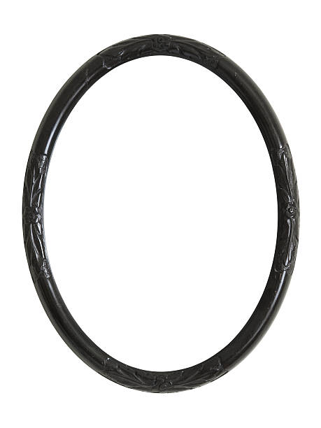 Picture of a black wooden circle frame on a white background stock photo
