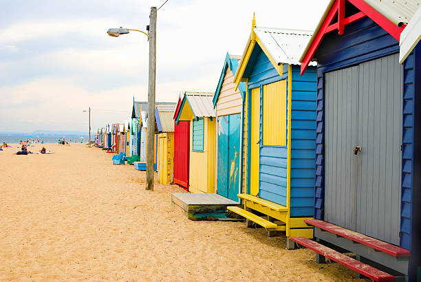 istock Row of colourful beach boxes at Brighton Australia 115930287