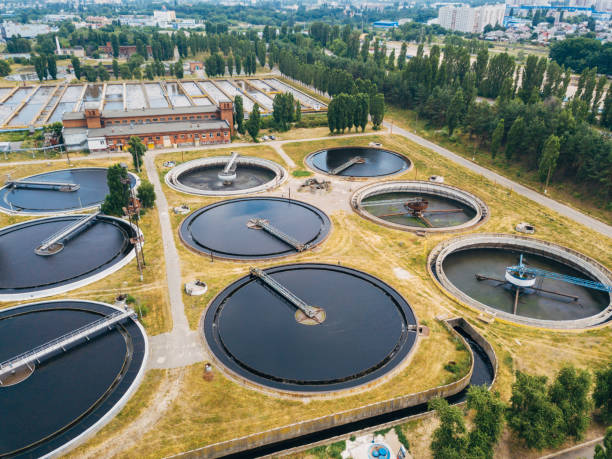 istock Modern wastewater treatment plant, aerial view from drone 1159306112