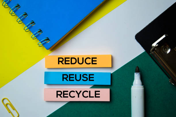 istock Reduce. Reuse. Recycle text on sticky notes with office desk concept 1159307245