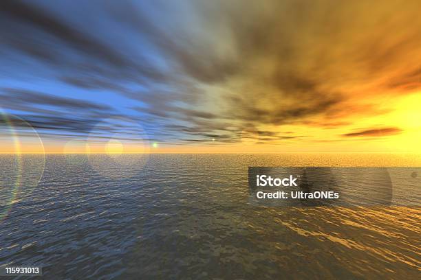 Oceanic Tramonto 3dgenerated - Fotografie stock e altre immagini di Ambientazione tranquilla - Ambientazione tranquilla, Arancione, Arte