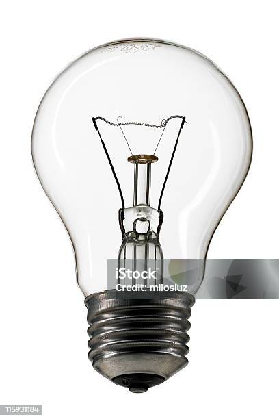 A Screw In Lightbulb On A White Background Stock Photo - Download Image Now - Color Image, Electricity, Fuel and Power Generation