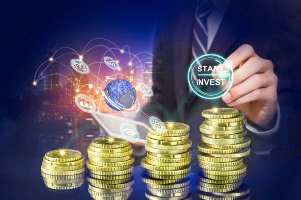 istock Startup button on a virtual screen touched by a businessman, 1159320393