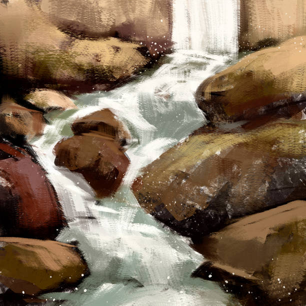 istock digital art painting of abstract waterfall brush stroke, acrylic on canvas texture 1159321409