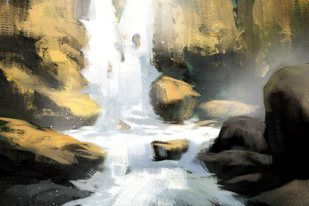 istock digital art painting of abstract waterfall brush stroke, acrylic on canvas texture 1159321425
