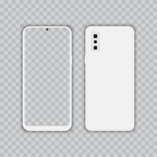 Realistic white smartphone with transparent screen. Front and back view, Vector. Realistic white smartphone with transparent screen. Front and back view, Vector cyborg stock illustrations