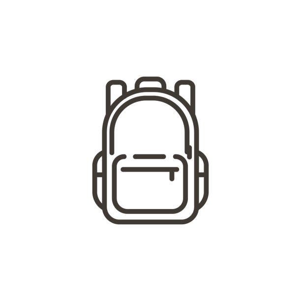 ilustrações, clipart, desenhos animados e ícones de ícone do schoolbag. linha fina moderna na moda ilustração de um saco da trouxa da escola. - mala