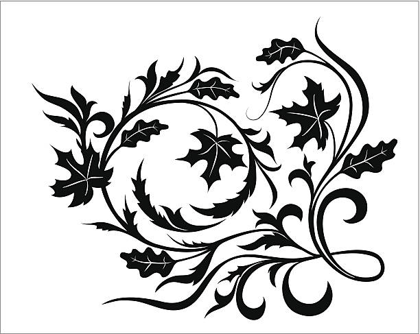 꽃 장식. 코너. - scroll shape corner victorian style silhouette stock illustrations