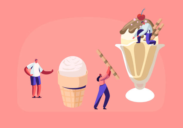 istock Tiny Characters Decorate Ice Cream with Sweets and Berries. Delicious Sweet Dessert, Summer Time Food, Cold Meal. Different Types of Icecream, Waffle Cone Creme Brulee Cartoon Flat Vector Illustration 1159331139