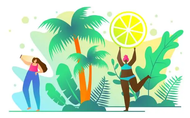 Vector illustration of Travel Booklet for Active Girls Cartoon Flat.
