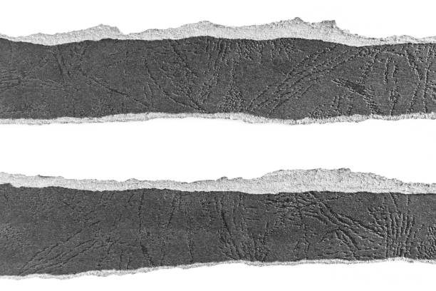 istock Two ripped pieces of black paper with abstract pattern on white background. Black paper stripes for advertising text. 1159337902