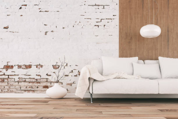 istock Empty living room with sofa - ruined wall 1159339511