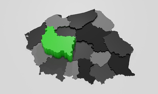 Wielkopolskie distinguished in green among other voivodships marked in gray