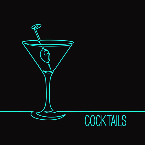 ilustrações de stock, clip art, desenhos animados e ícones de linear cocktail glass illustration - margarita cocktail beach fruit