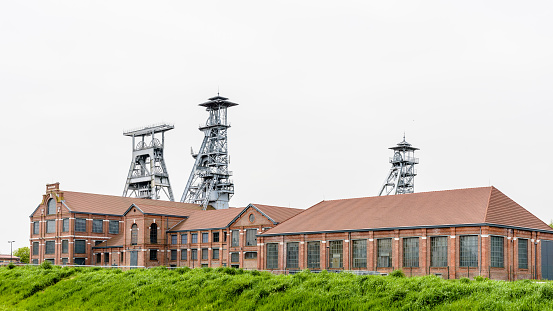 Wallers, France - April 23, 2019: The former Arenberg mine site in the mining basin of Nord-Pas de Calais has been converted into a center of excellence in image and digital media since 2015.