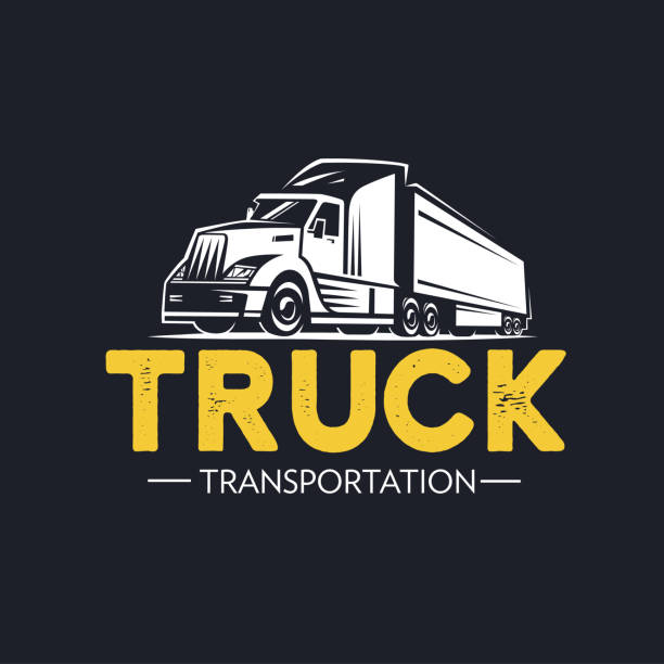 ilustraciones, imágenes clip art, dibujos animados e iconos de stock de logotipo del camión. transporte.  estilo monocromo. - trucking